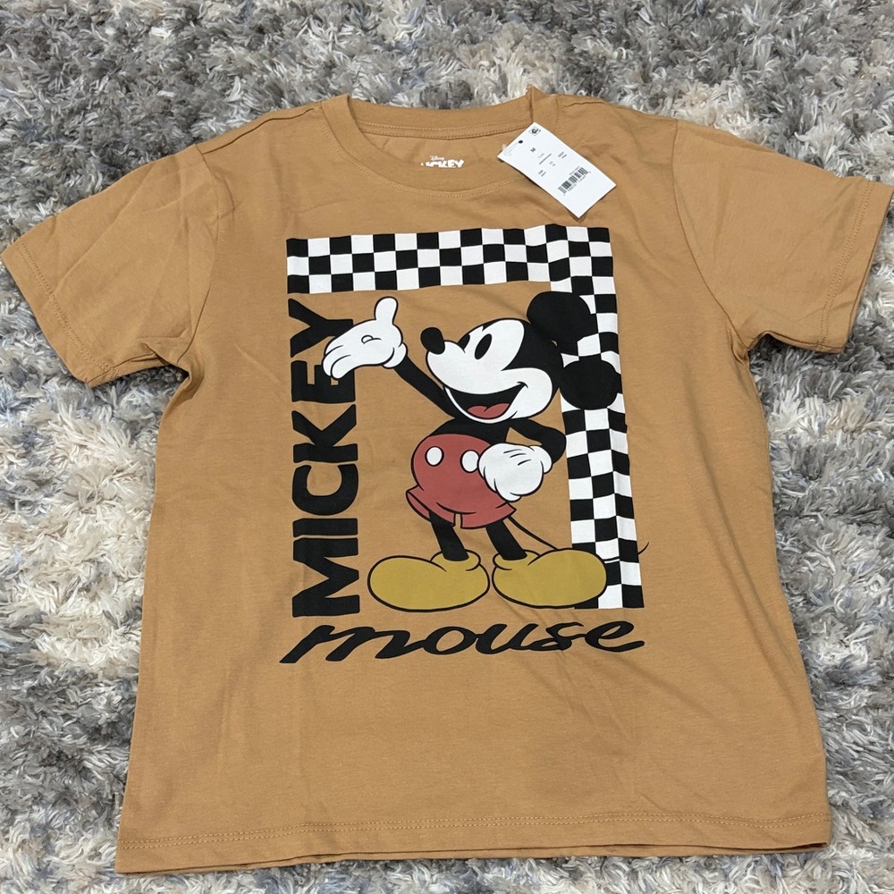 Brand New Mickey Mouse Graphic T-Shirt in Tan Kids Mediums